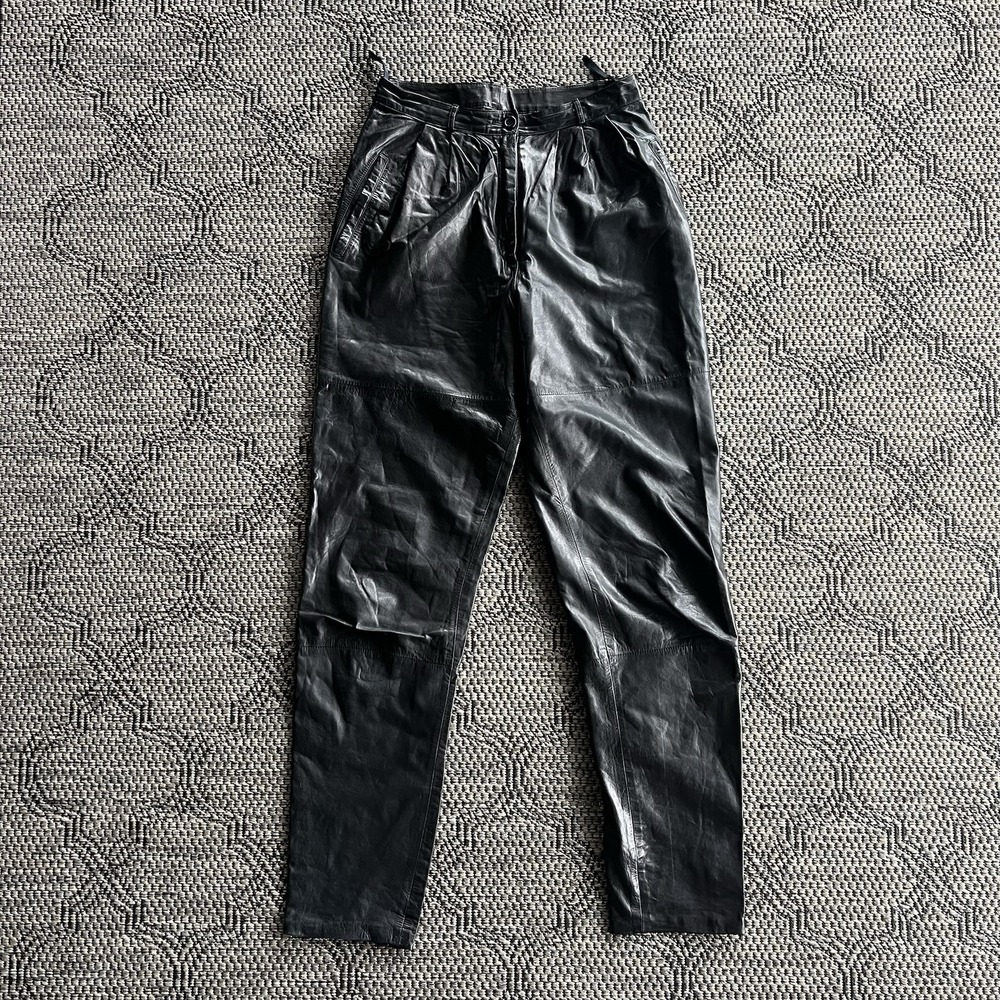 Vintage Leather Pants Women's‎ 10 Black Genuine 80s 90s Korea